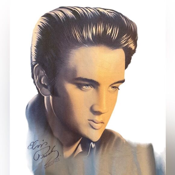 Elvis Presley Sz L* Light Blue Young Elvis Presley Portrait Short Sleeve T-Shirt - Picture 2 of 5